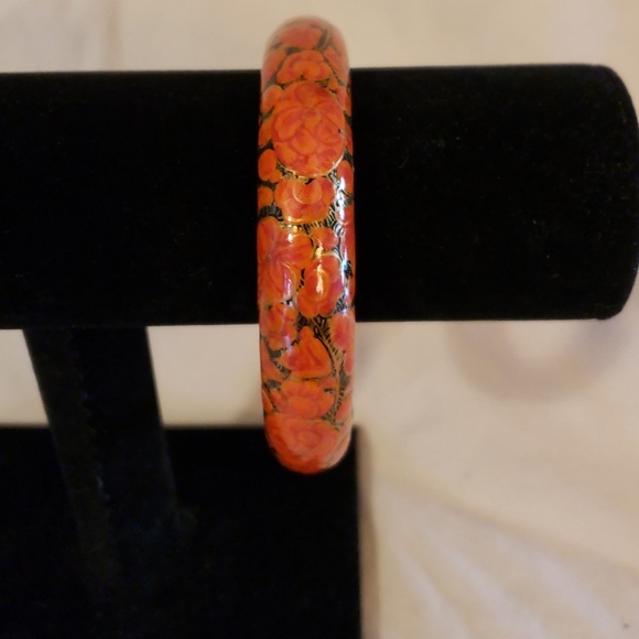 VTG Hand Painted Laquered Boho Wood Bangle - Picture 6 of 6